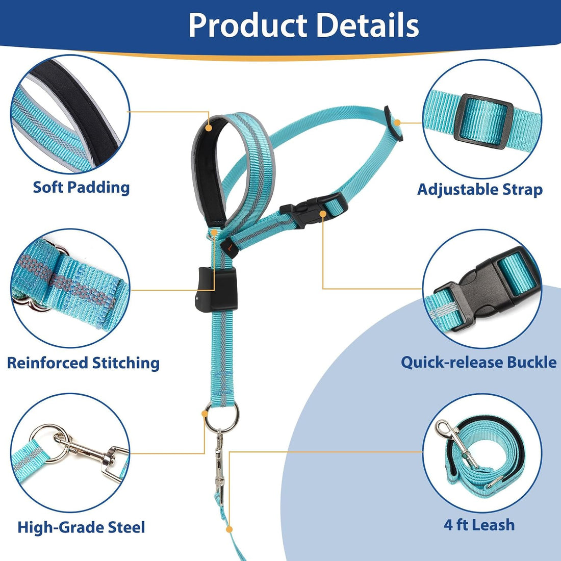 BARKLESS Dog Head Collar, Reflective Head Halter for Small Medium Dogs