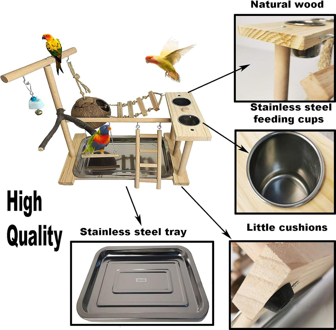Parrots Playground Bird Play Stand Natural Wood Parrot Perch Gym