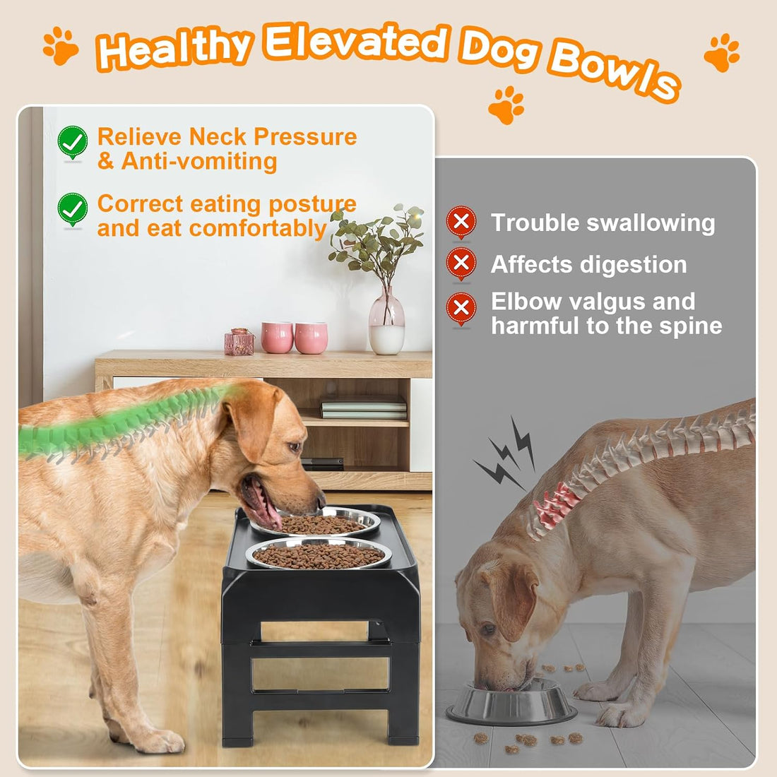 COMESOON Elevated Dog Bowls, 4 Height Adjustable Raised Bowl Stand