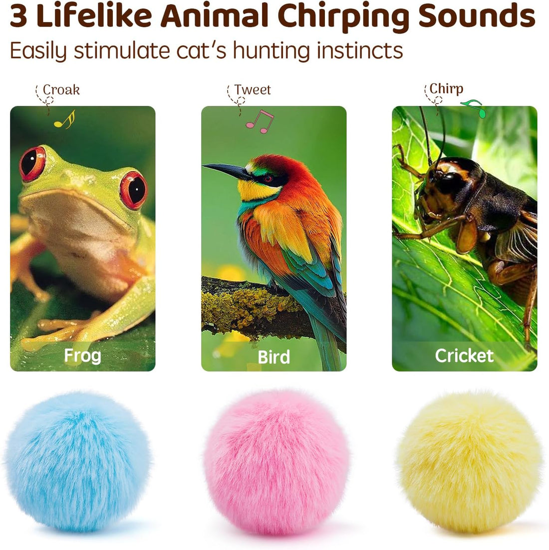 Potaroma Chirping Cat Toys Balls with SilverVine Catnip, Upgraded