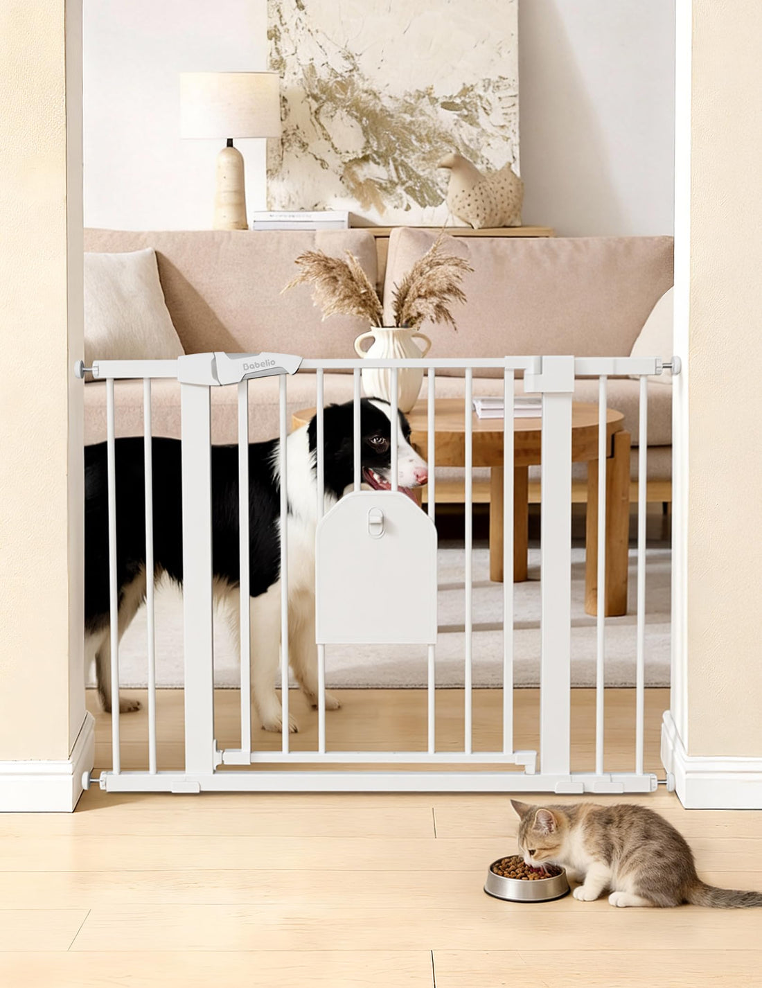 Babelio Auto Close Baby Gate with Cat Door,29-43" Metal Gate
