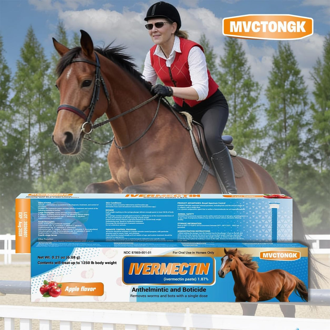 Ivermectin Paste 1.87% for Horses, Apple Flavor, 6.08g (3 Pack)