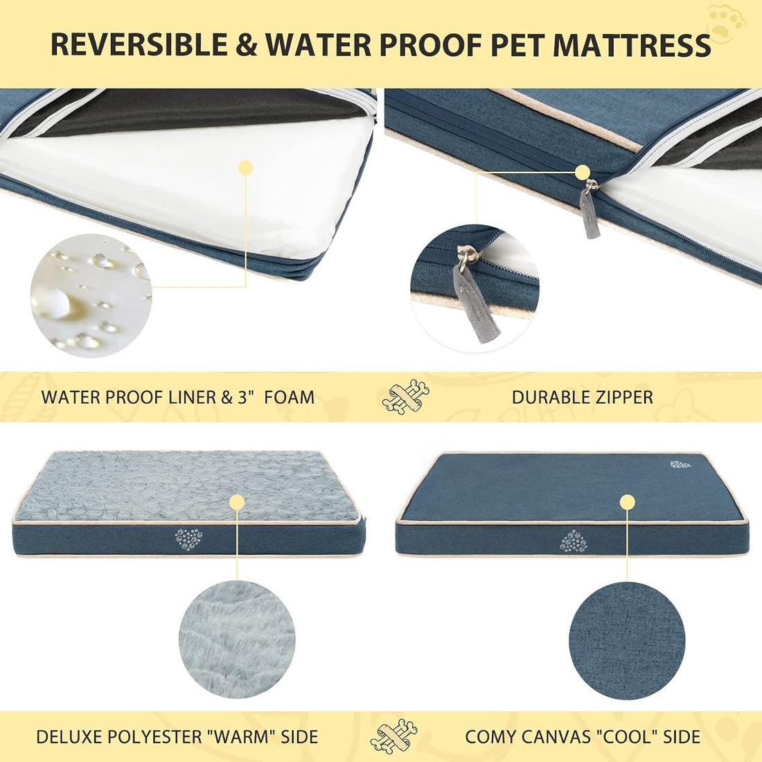 VANKEAN Waterproof Reversible Crate Mat Cool/Warm Washable JointRelief