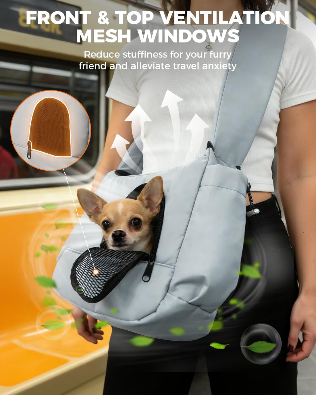 Lightweight Pet Sling Carrier for Small Dogs Under 7Lb, Light Grey