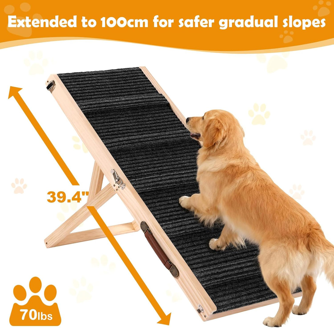 43" Foldable Dog Ramp 6-Level Adjustable Non-Slip for Bed Couch Car