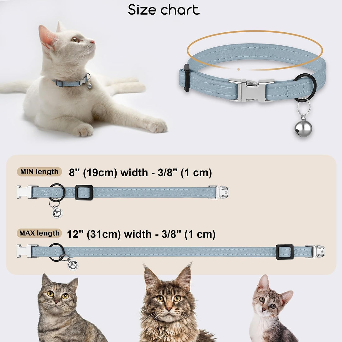 Leather Cat Collar with Buckle and Removable Bell