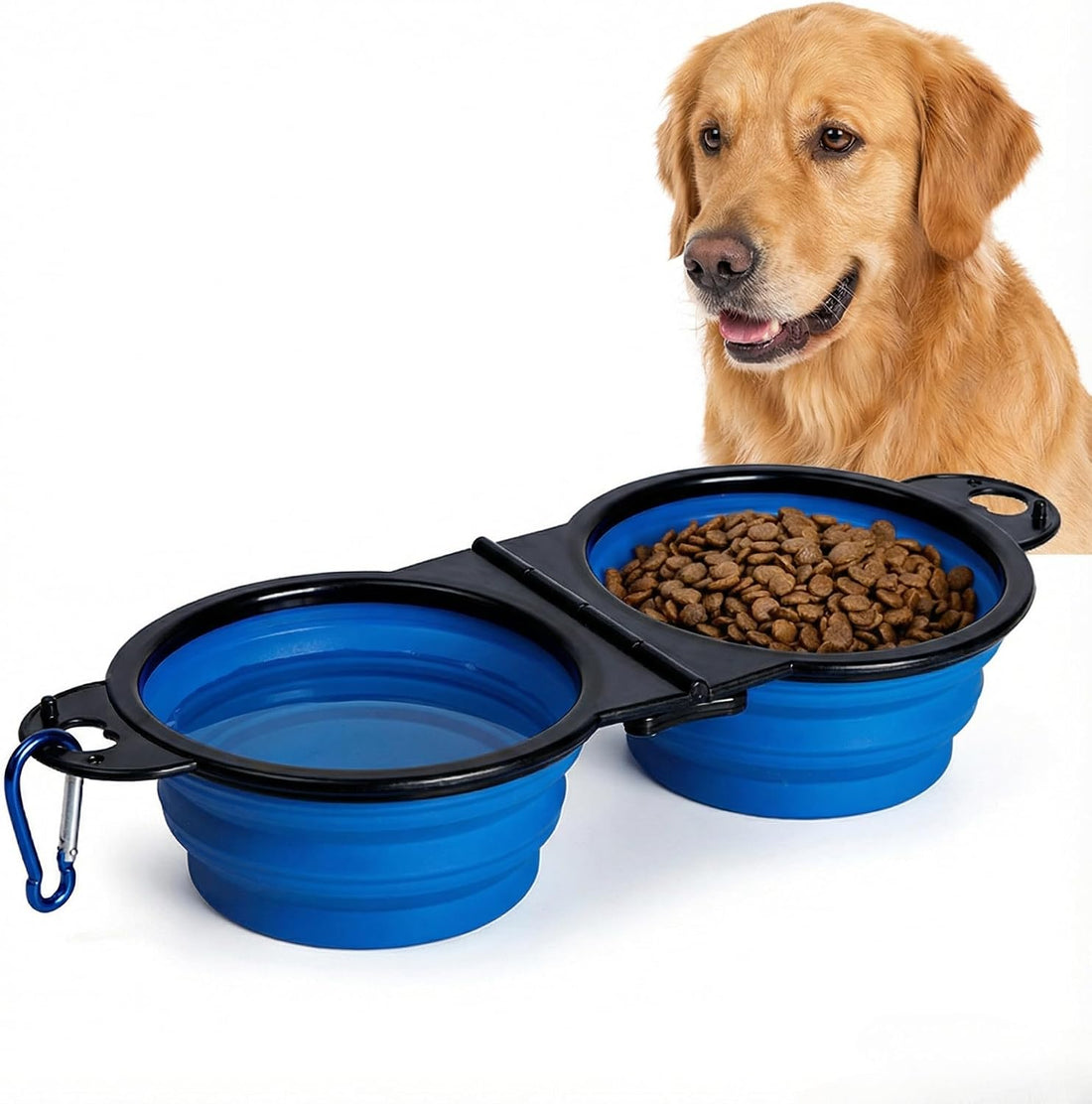 Double Collapsible Dog Bowls for Travel, Food and Water Set with Clip
