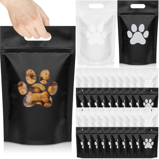 Gersoniel 100 Pcs Paw Dog Treat Bags Gift Bags with Window Resealable