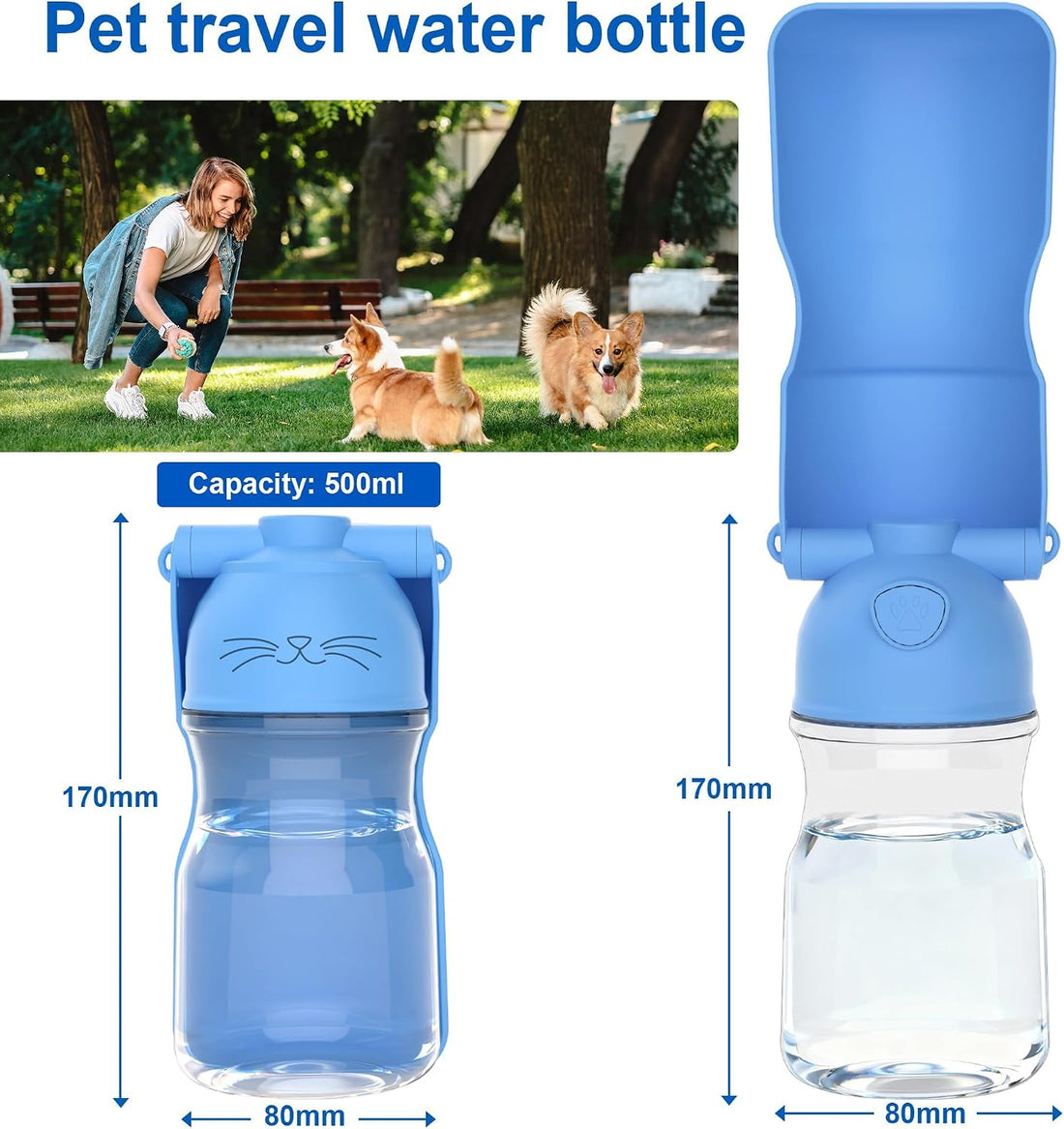 Dog Water Bottle, Portable Leak-Proof Water Dispenser with Drinking