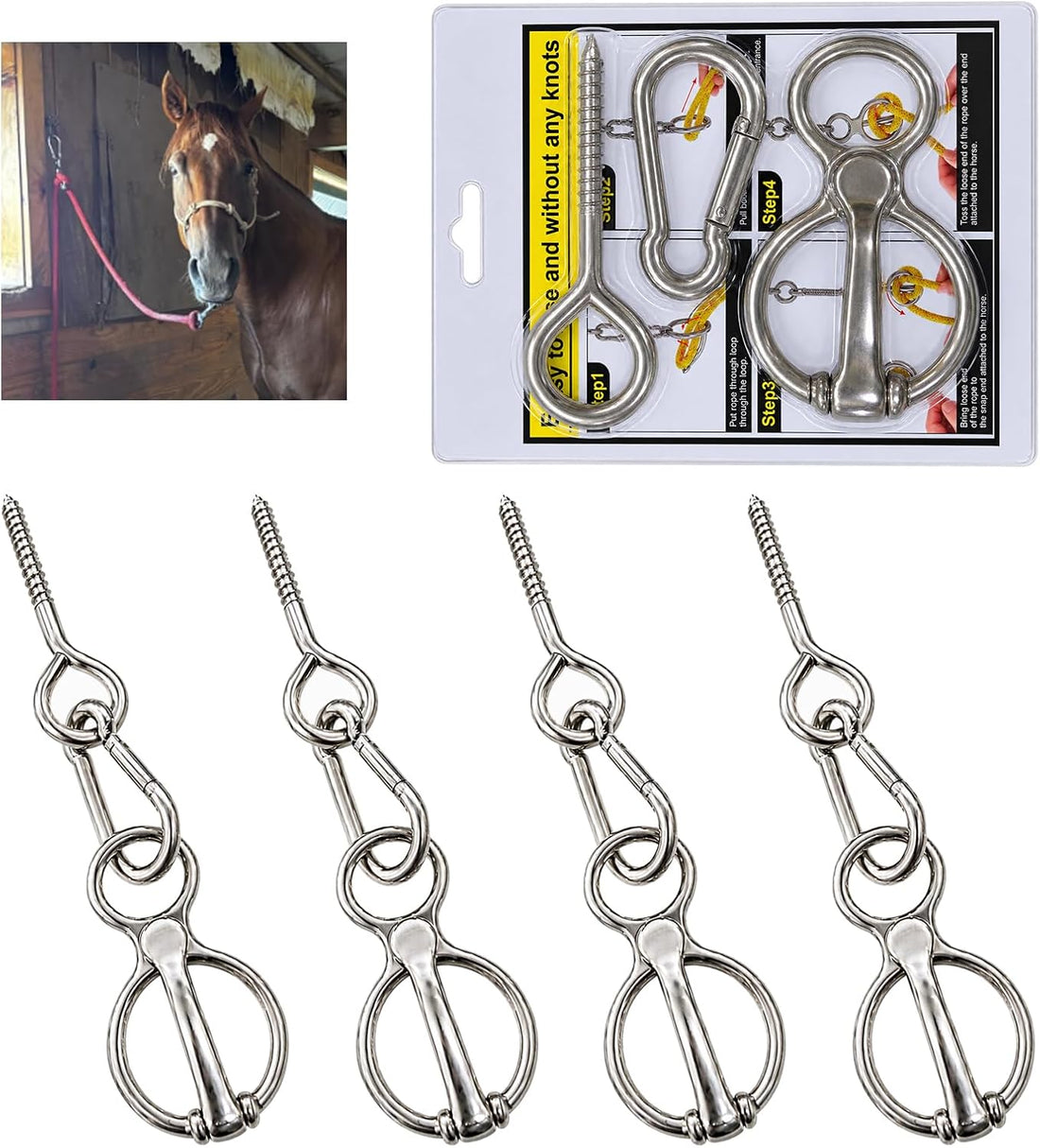4 Pack Horse Tie Rings, 304 Stainless Steel Stable Tie Hardware