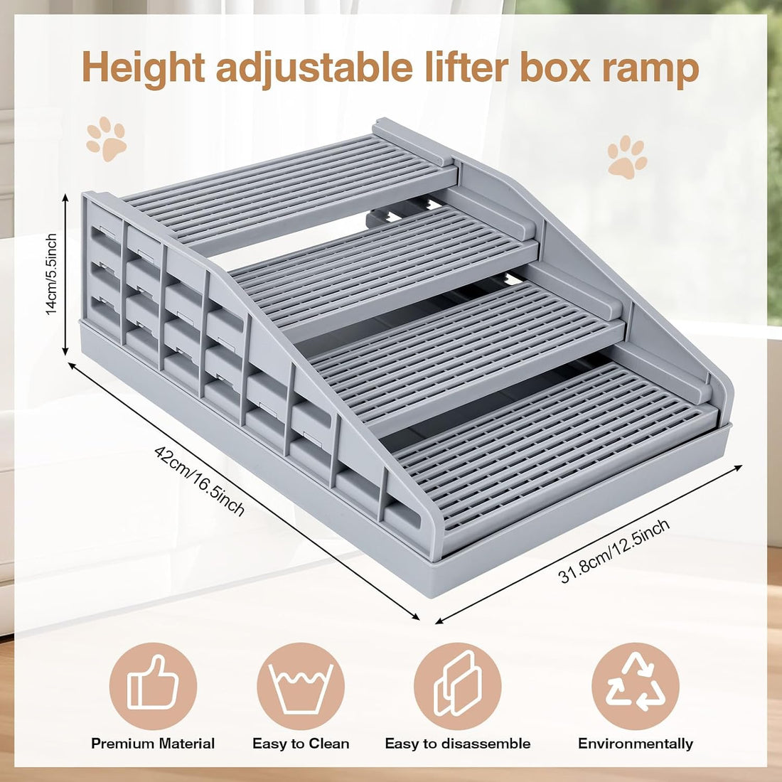 Adjustable Litter Box Step, Elevated Cat Ramp/Stairs with Filter
