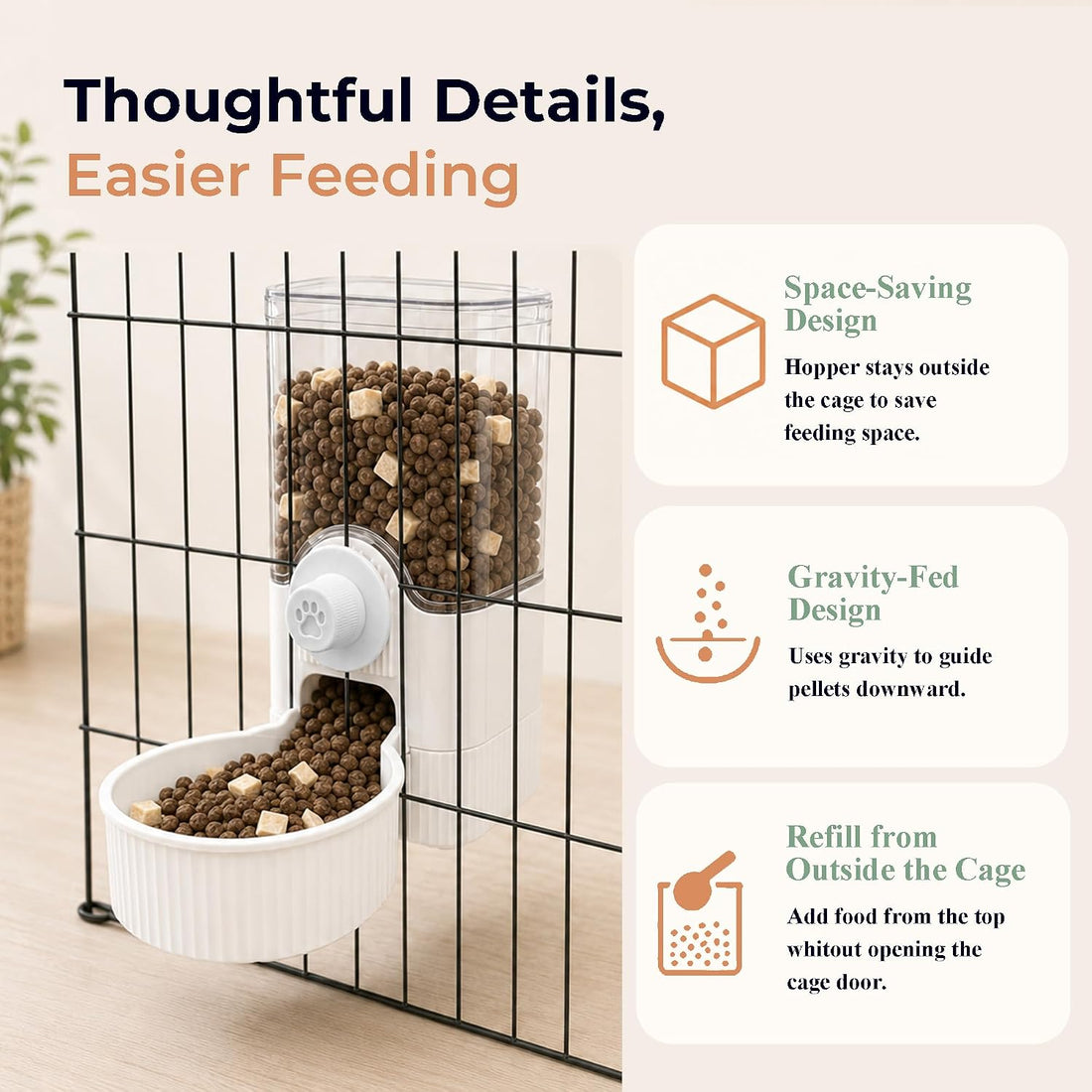 41 oz Hanging Gravity Feeder for Small Animal Cages Rabbit & Guinea