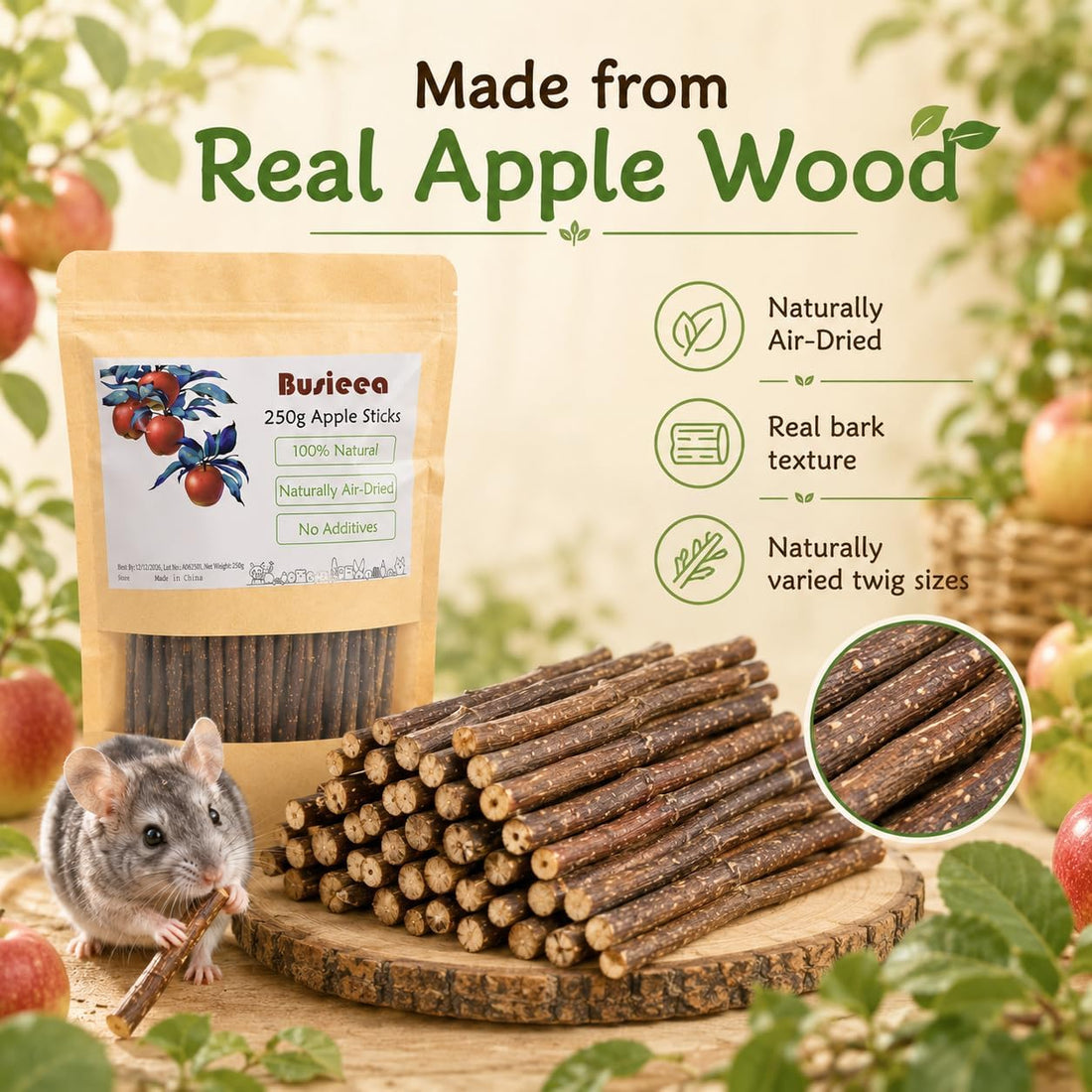 Apple Chew Sticks 100g Mini Molar Toys for Small Pets