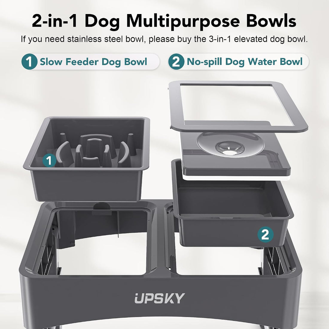 UPSKY 2-in-1 Elevated Dog Bowls Slow Feeder