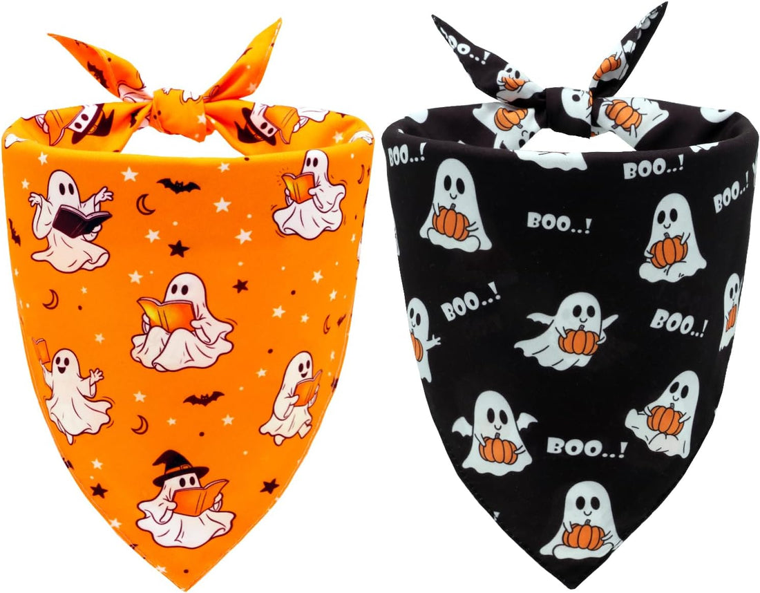 Halloween Dog Bandanas Cute Ghost Reversible Pet Outfit 2PCS