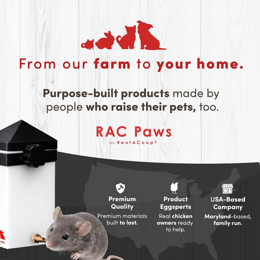 RAC Paws by RentACoop 32oz Small Animal Drinker with No-Drip Brass