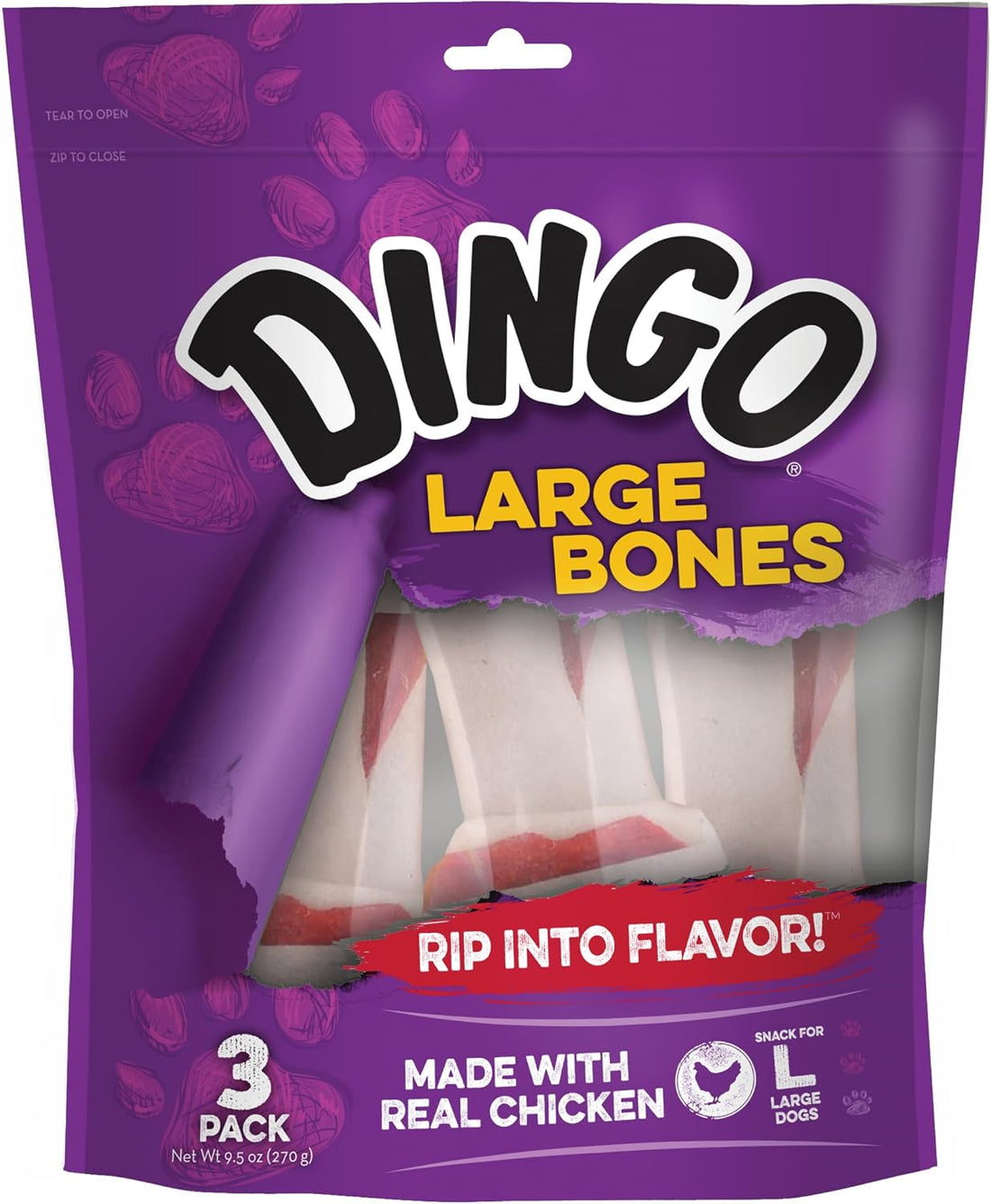 Dingo Rawhide Bone, Large, 3-Count