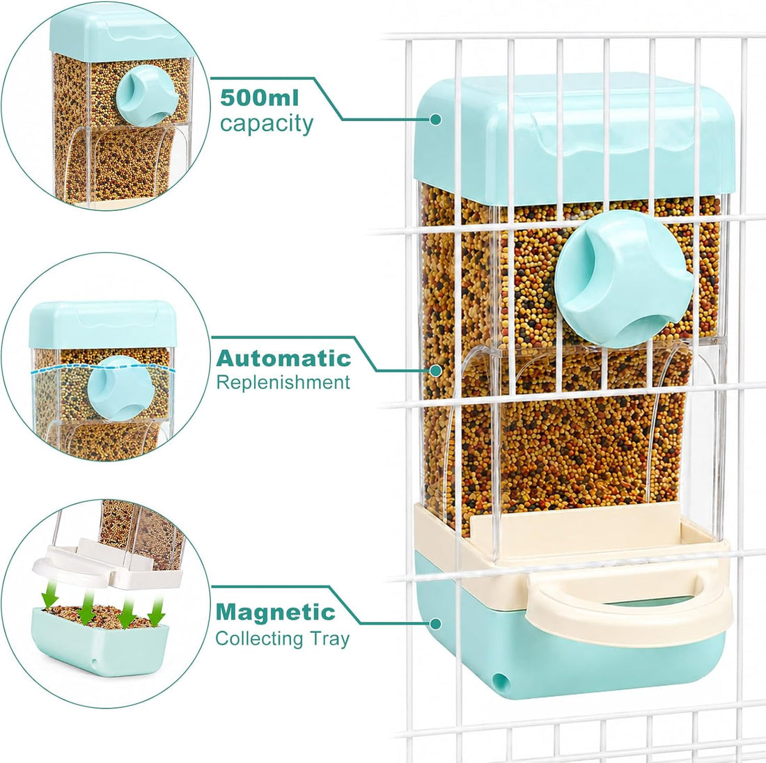 Bird Water Food Dispenser Set,6.8 Fl Oz Automatic No Mess Bird Water