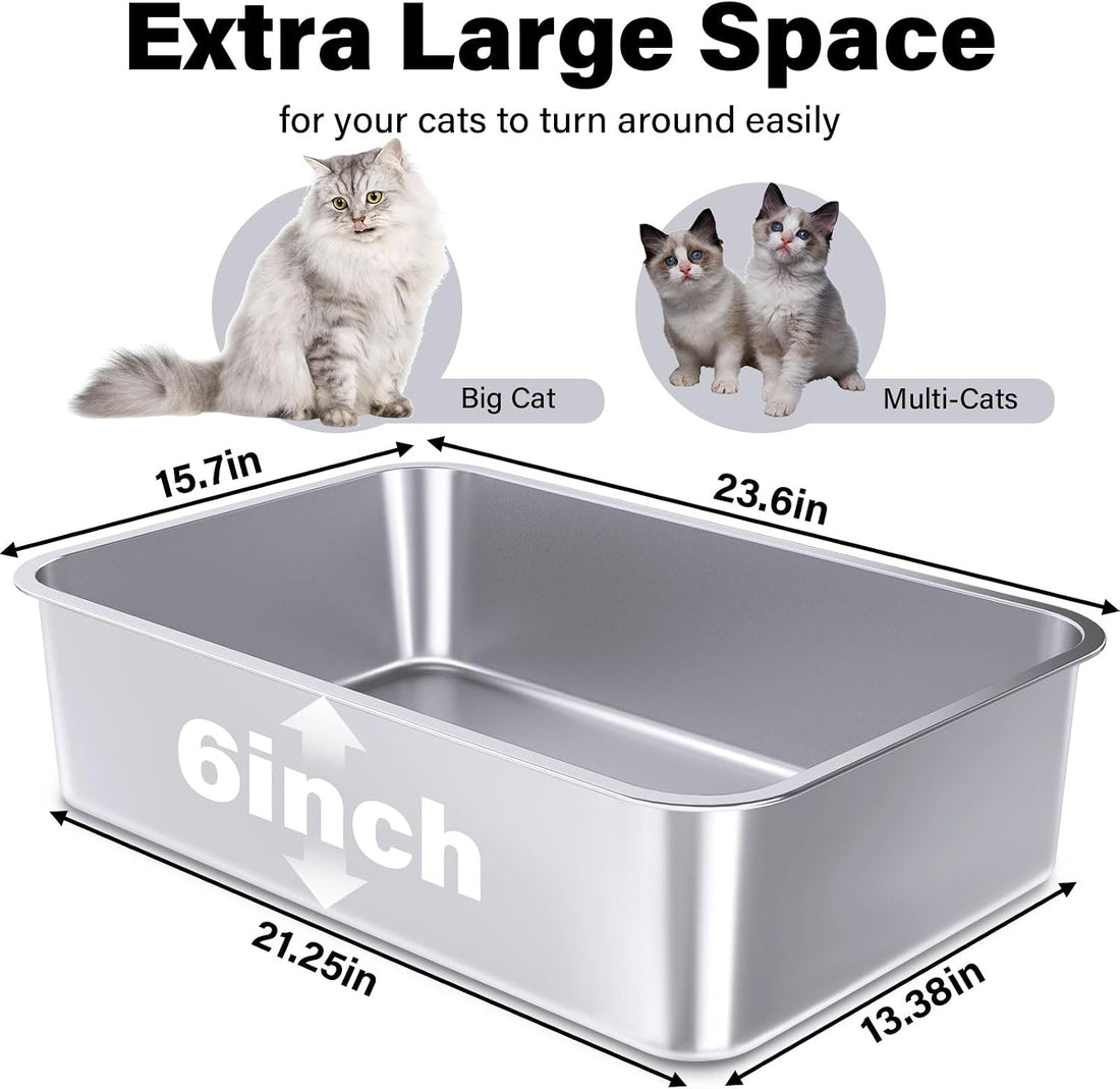Stainless Steel Litter Box, 23.6“x15.7"x6" Deep Stainless Steel Cat