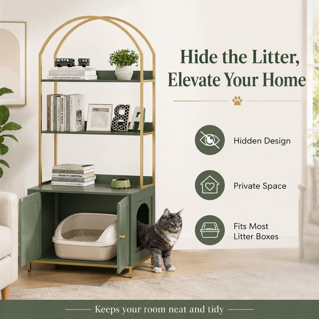 Homhedy Cat Litter Box Enclosure with 2-Tier Shelves