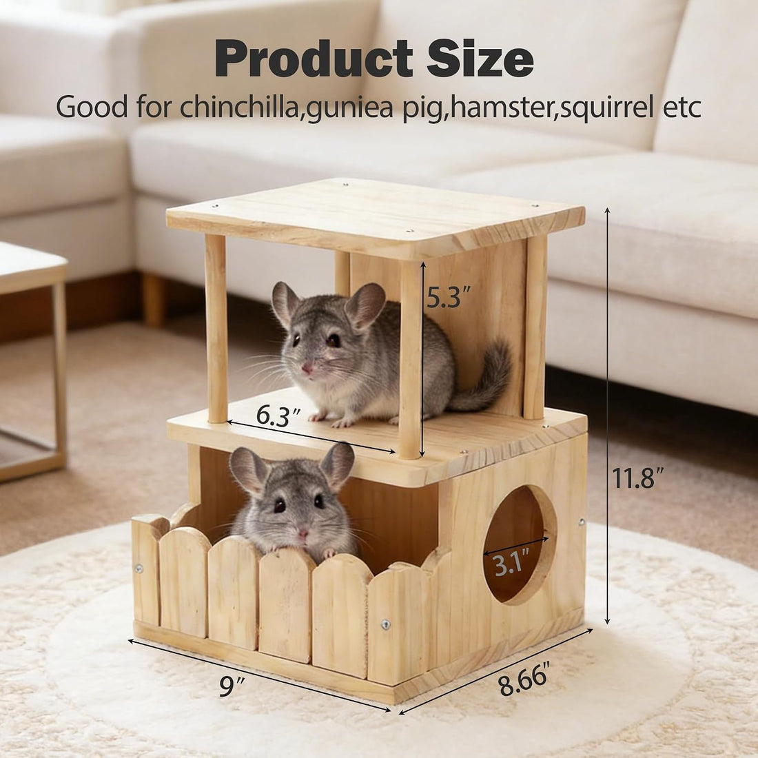 Chinchilla Hideout House Solid Wooden Chinchilla Cage Accessories