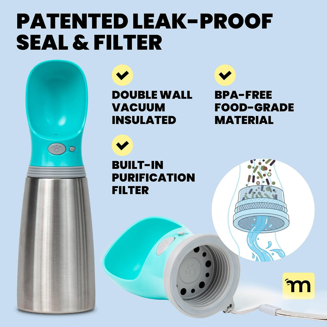 MalsiPree Leak Proof Stainless Steel Portable Dog Water Bottle - 24 oz