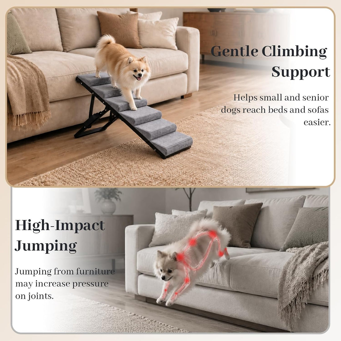 Dog Ramp for Bed, Foldable Dog Ramp, 5 Adjustable Heights, 13"-19"