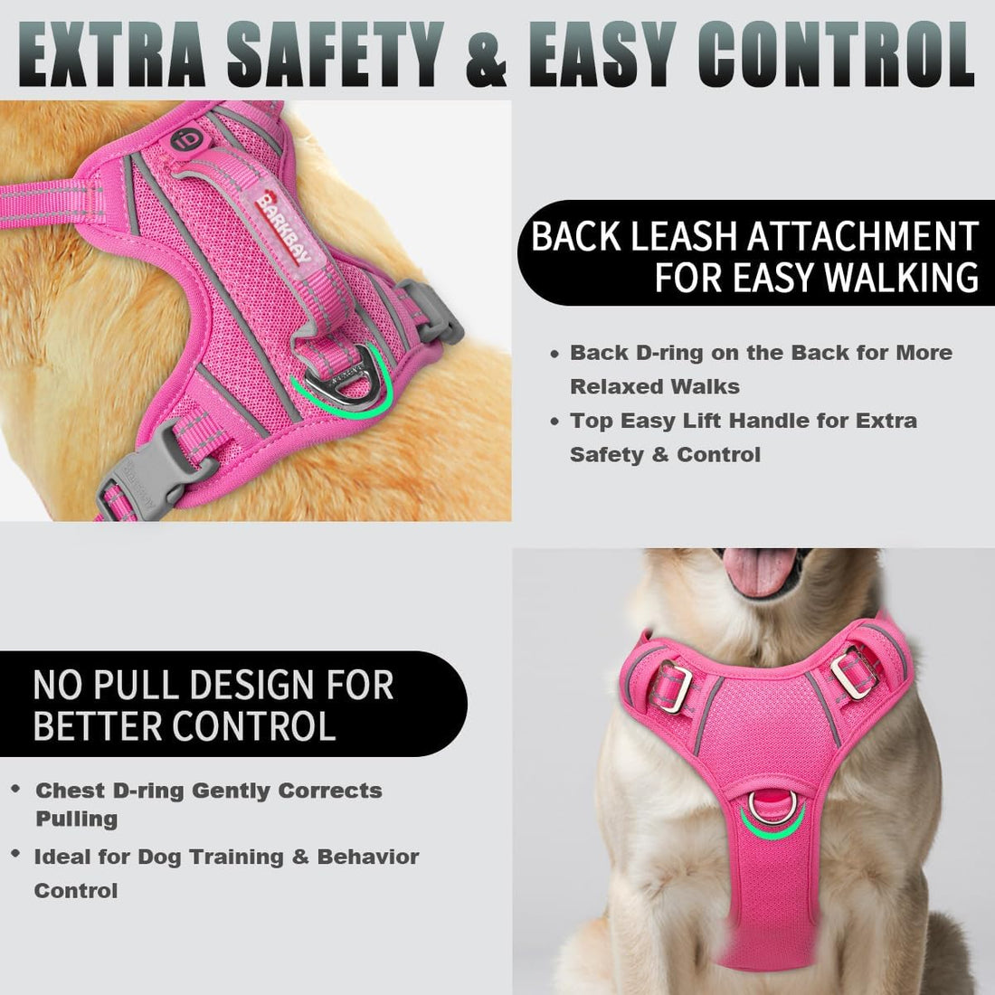 BARKBAY No Pull Dog Harness Large Reflective Dog Harness with Front