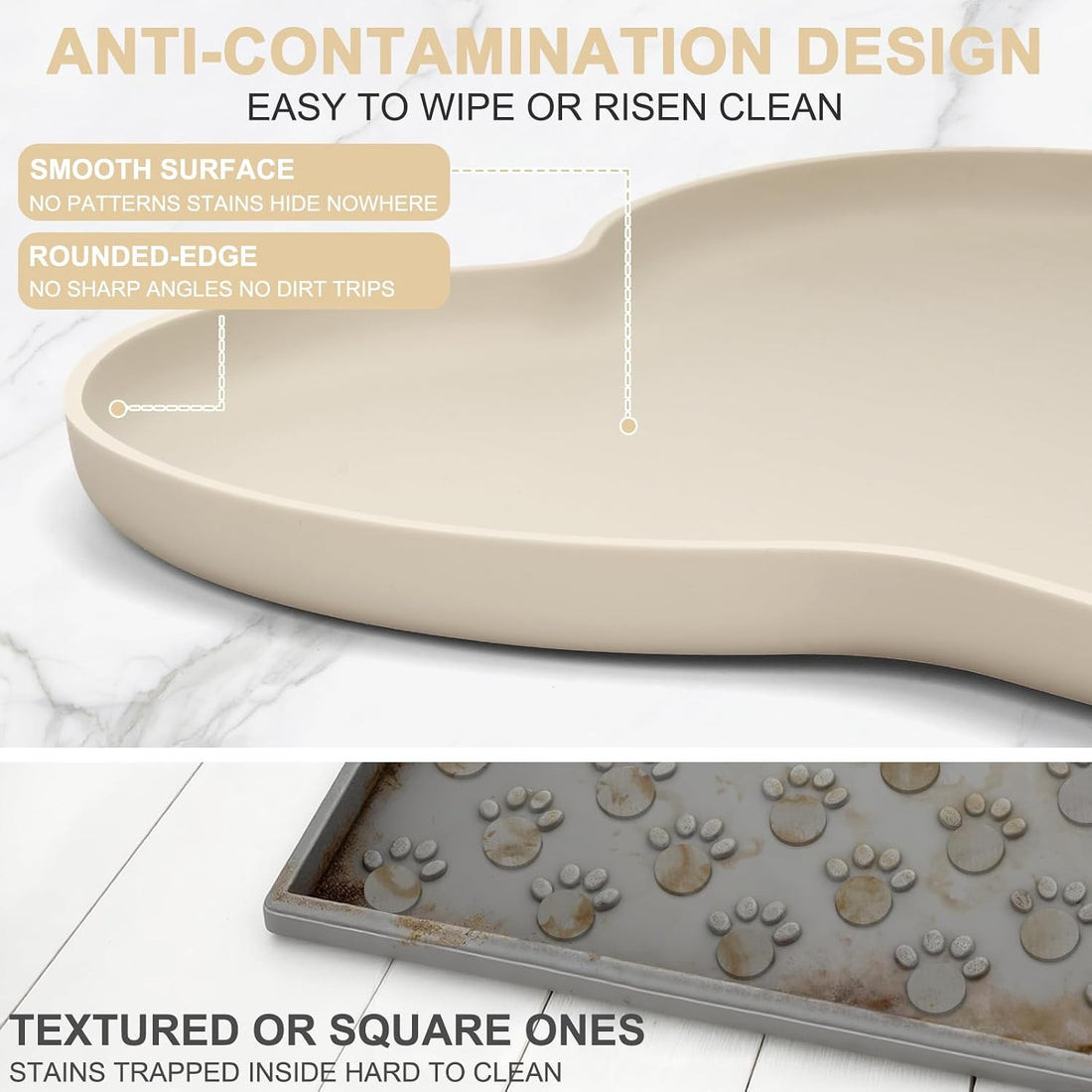 SMILOOL Waterproof Silicone Pet Food Mat with Raised Edge for Dog