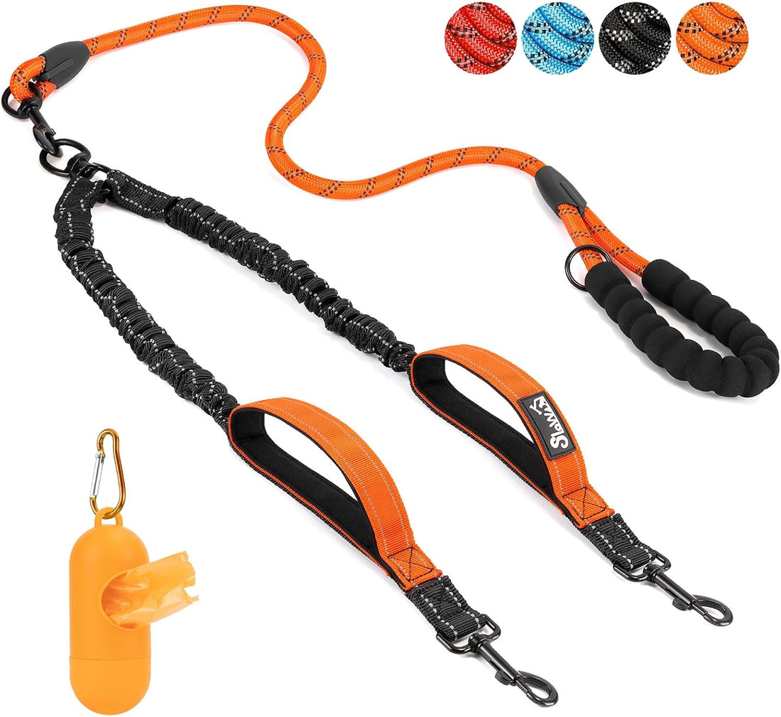 SlowTon Double Leash for Two Dogs, No Tangle & with Two Handles, Red L