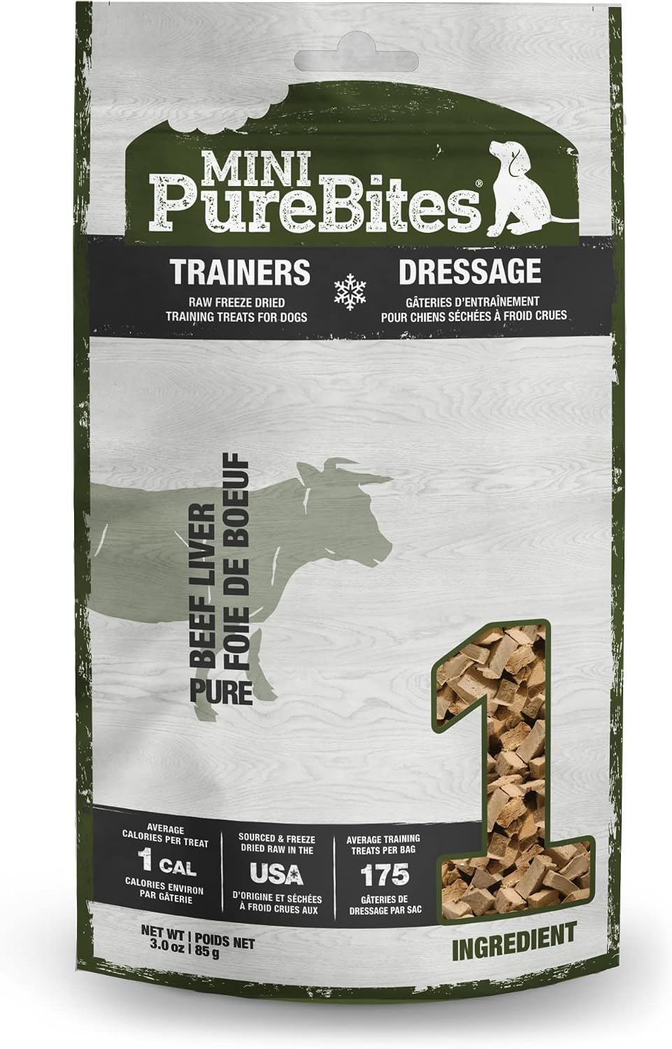 PureBites Mini Beef Single Ingredient Freeze Dried Dog Treats, 3 oz