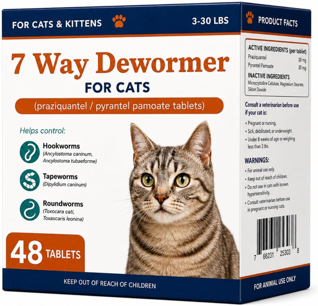 7 Way Dewormer for Cats, Large and Small Cats Dewormer,48 Tablets
