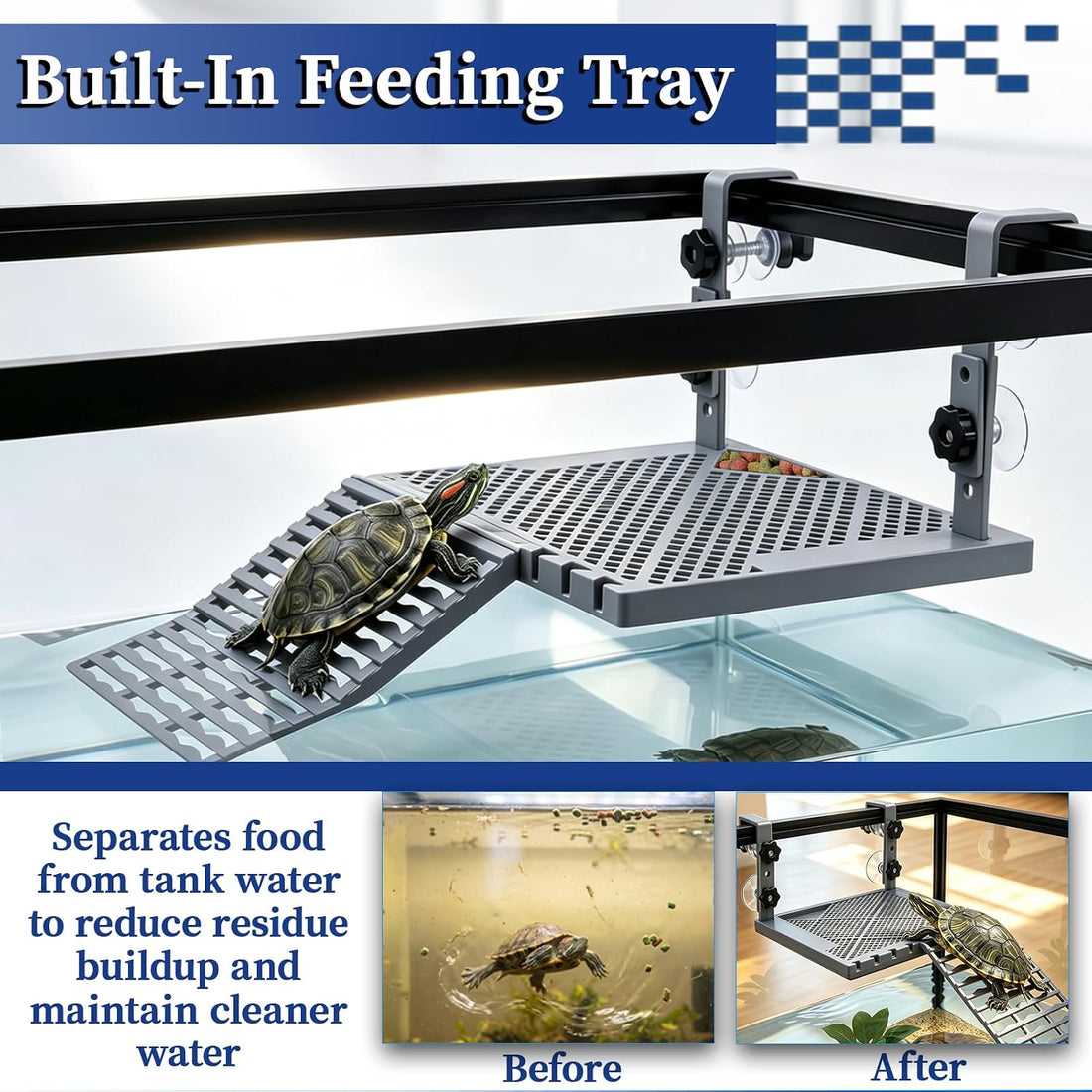 Hanging Turtle Basking Platform with Food Tray and Ramp