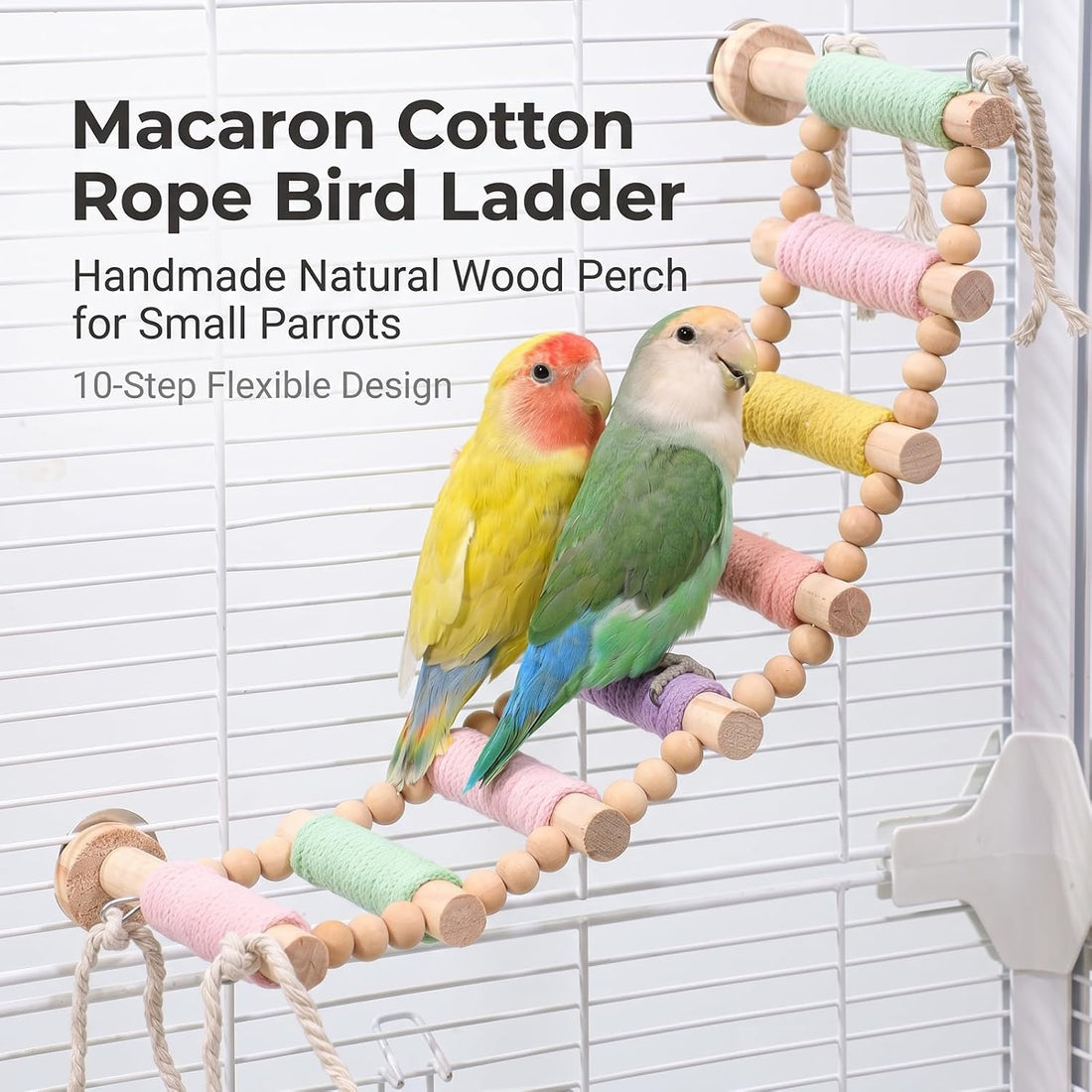 Bendable 10‑Step Parrot Rope Ladder Perch for Small Parrots