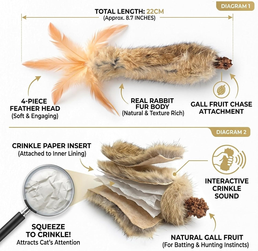 Cat Toy Rabbit Fur Feather 3pcs Gall Fruit Treat Kitten Kick Indoor