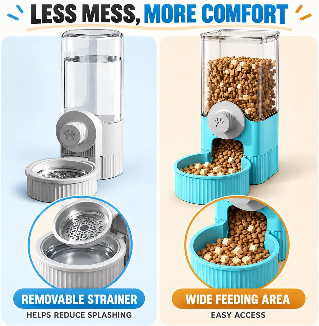 Automatic Rabbit Feeder and Water Dispenser, Cage-Mounted Gravity