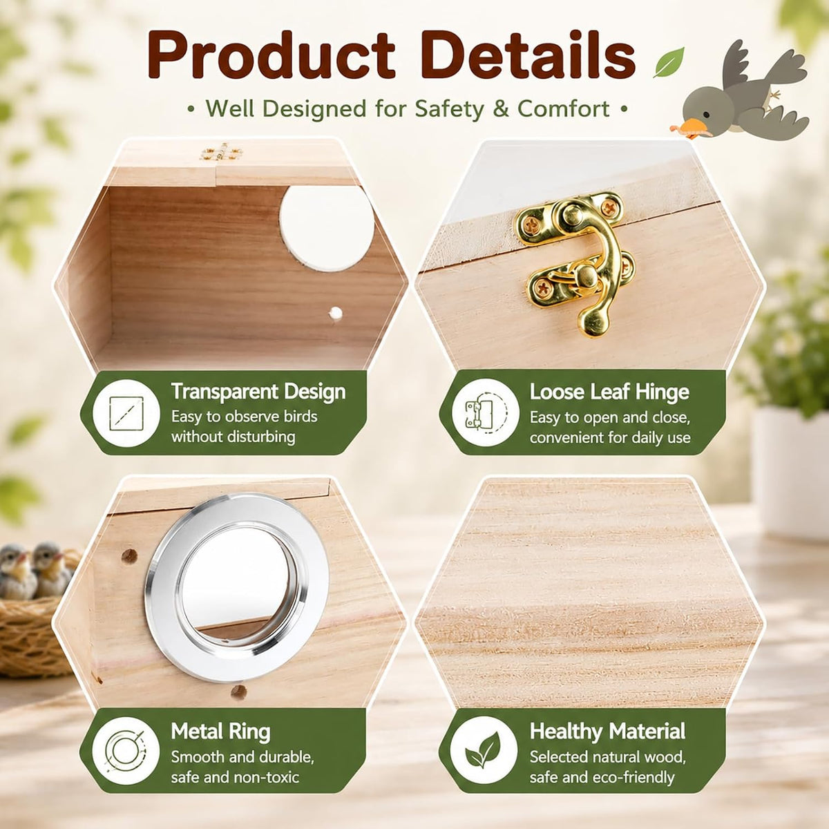 Parakeet Nesting Box,Wooden Parrot Nest Breeding Box with Perch(S)