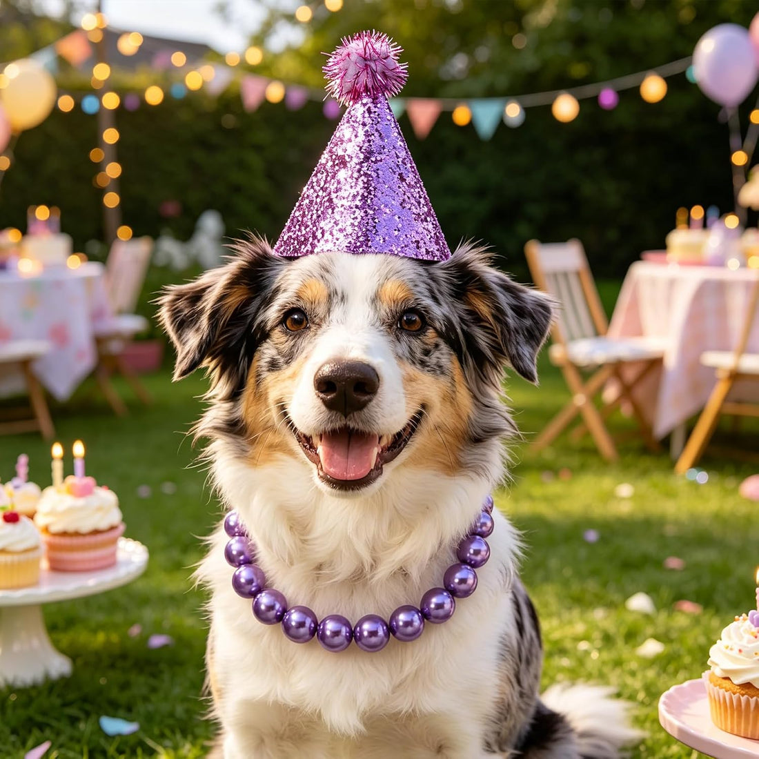 Ornaland Pearl Dog Necklace Collar for Women with Birthday Hat