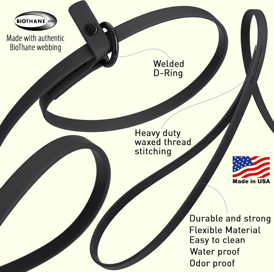 Dogline Biothane Slip Dog Leash - for Small, Medium and Large Dogs