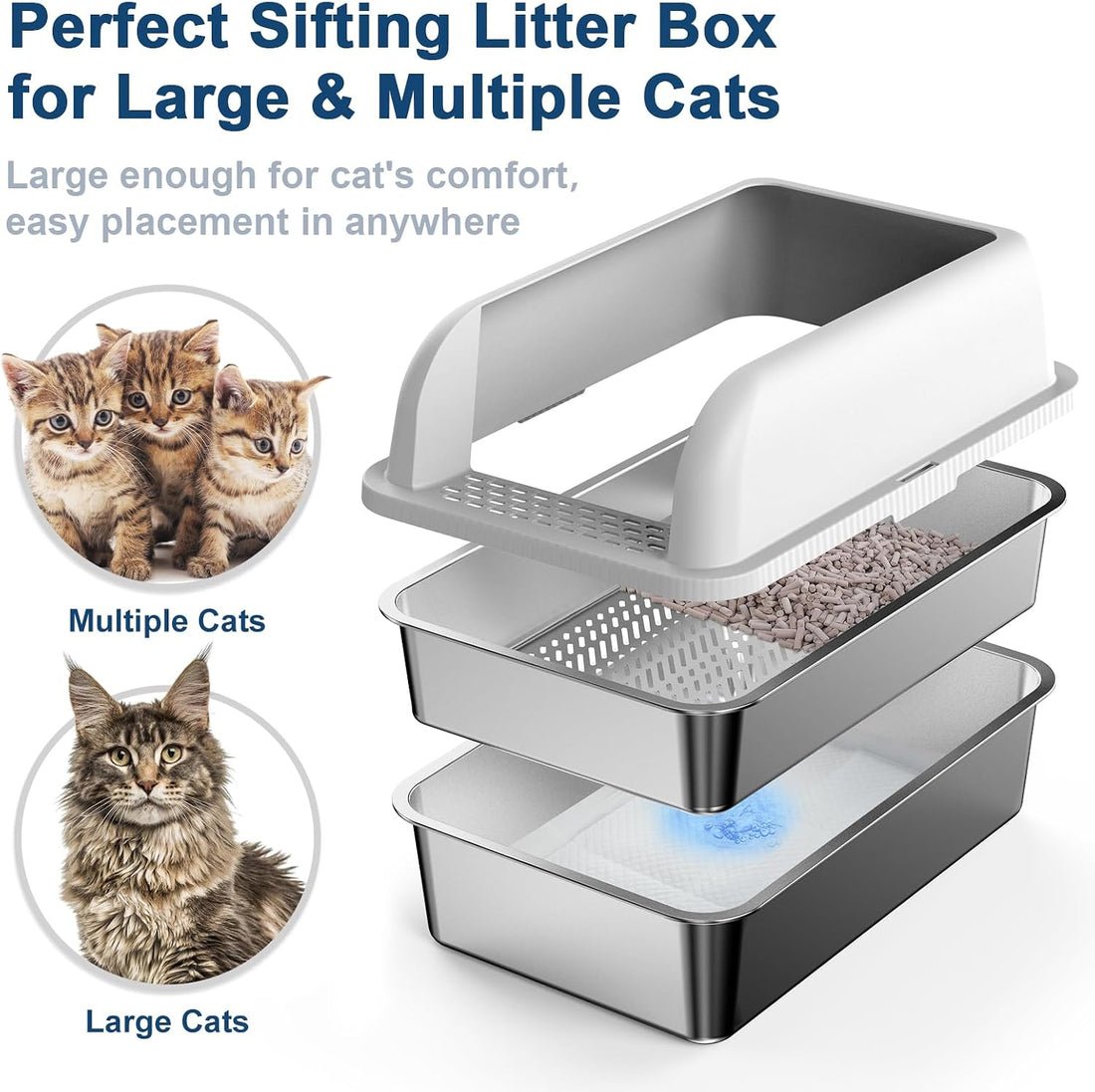 23.6''x16''x12'' Enclosed Stainless Steel Litter Box with Lid