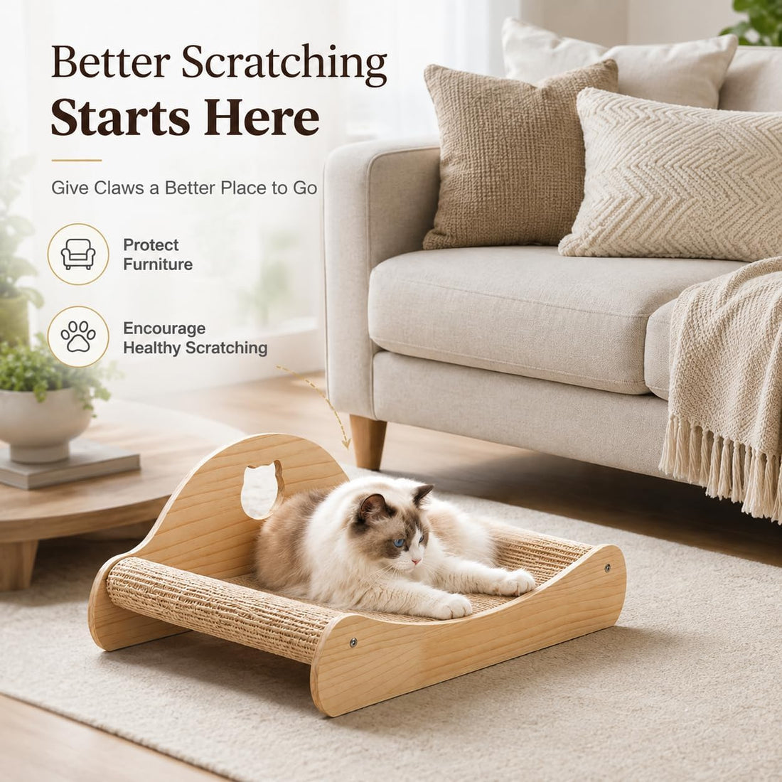 23" Large Sisal Cat Scratcher Lounge Bed for Indoor Cats