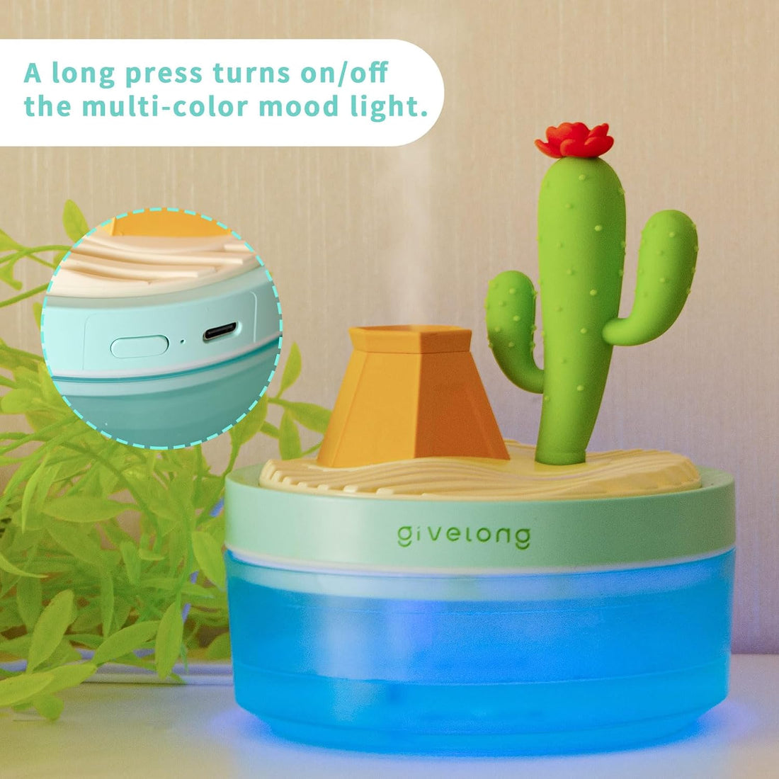 Reptile Fogger, 320ML USB Plastic Cartoon Cactus Humidifier