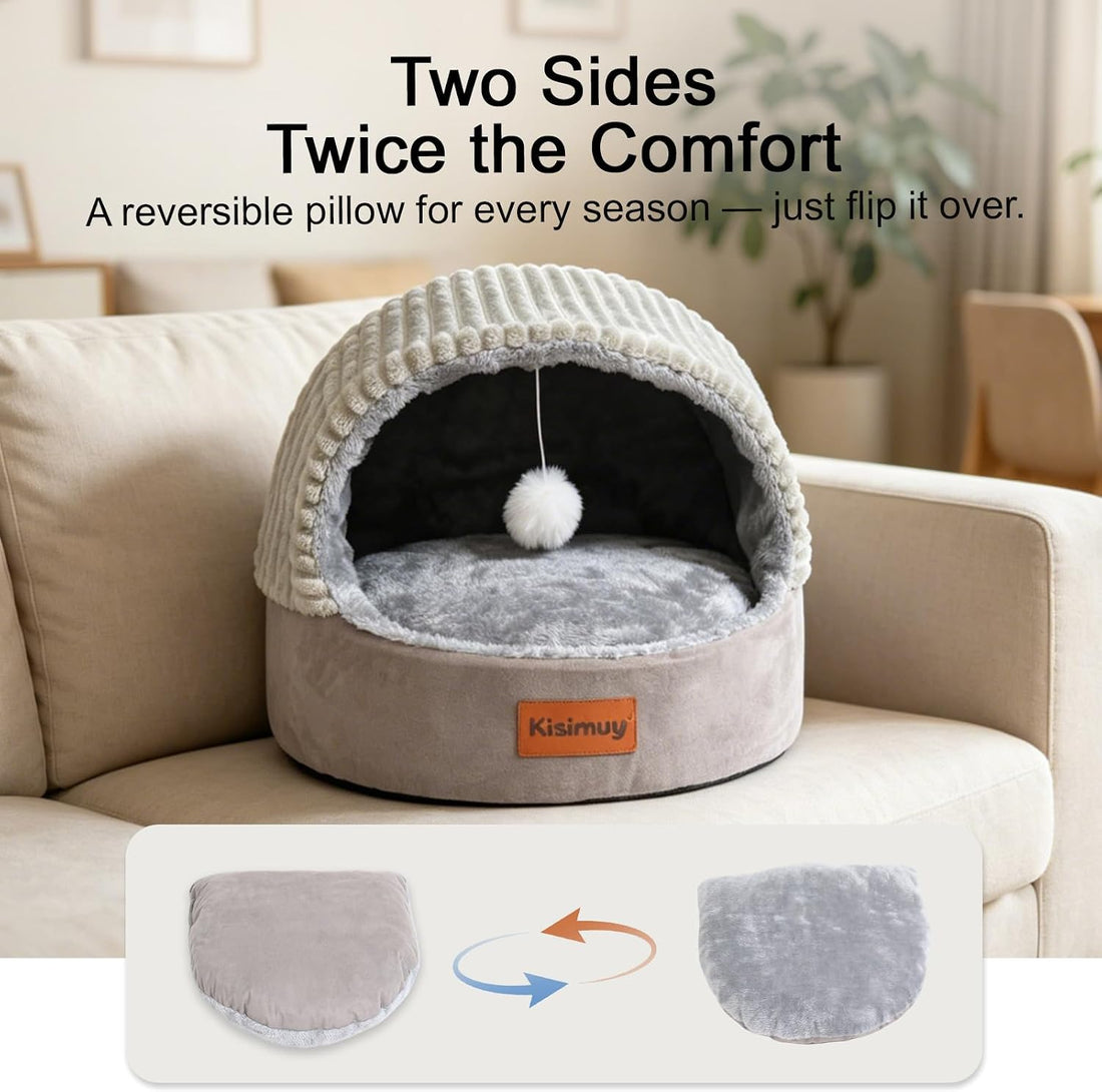 Cat Bed Cave with Pillow & Cat Toys, Cozy Cat Beds for Indoor Cats