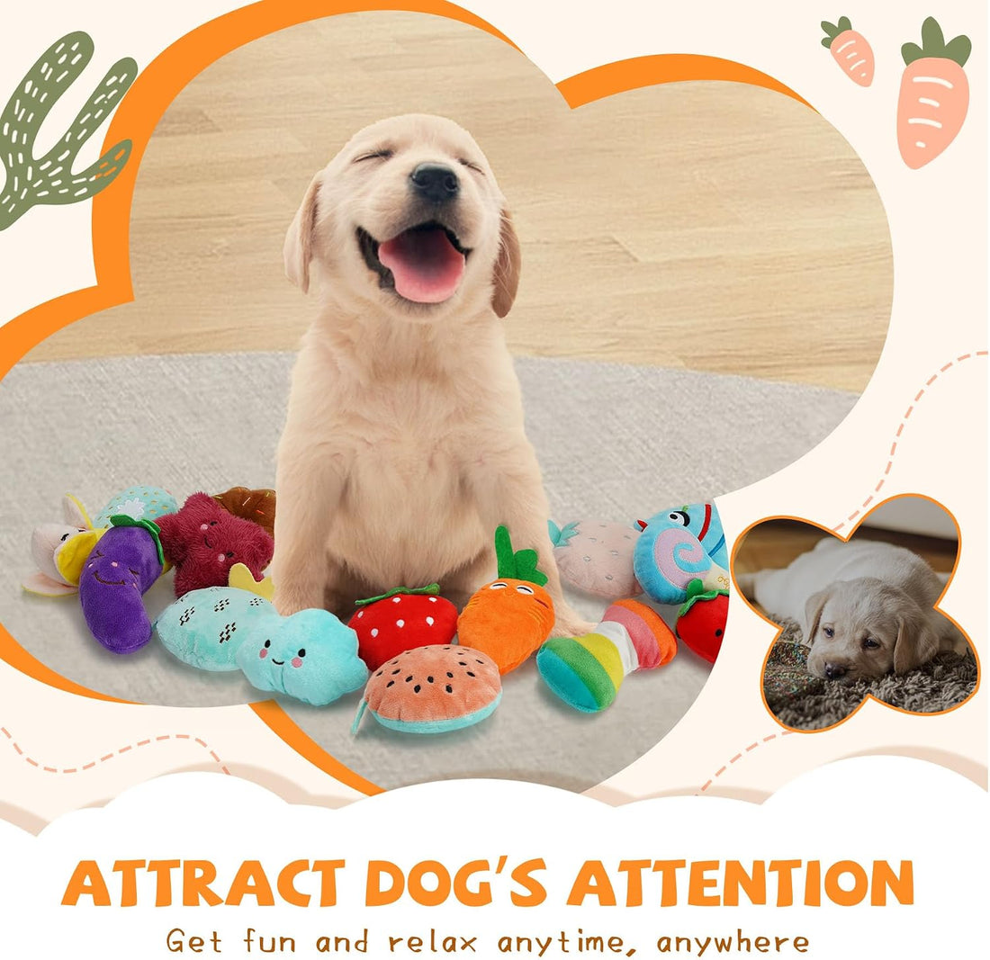 QTwoof Cheerful 20-Pack Squeaky Dog Toys Set - Included 4 Dog Bags