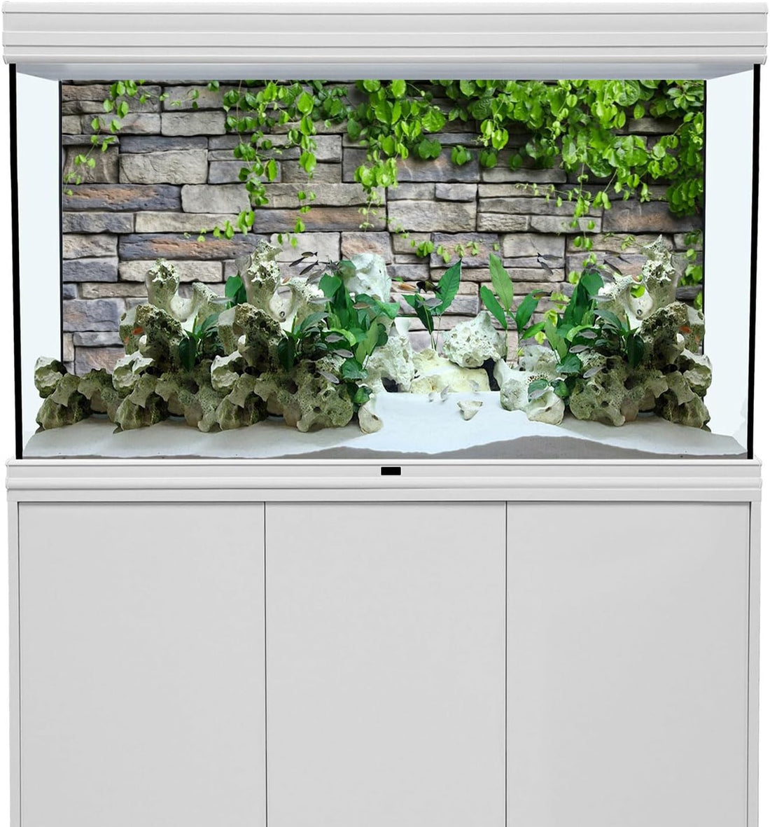 36x24 in Stone Brick Wall Aquarium Backdrop Leaves Fish Tank