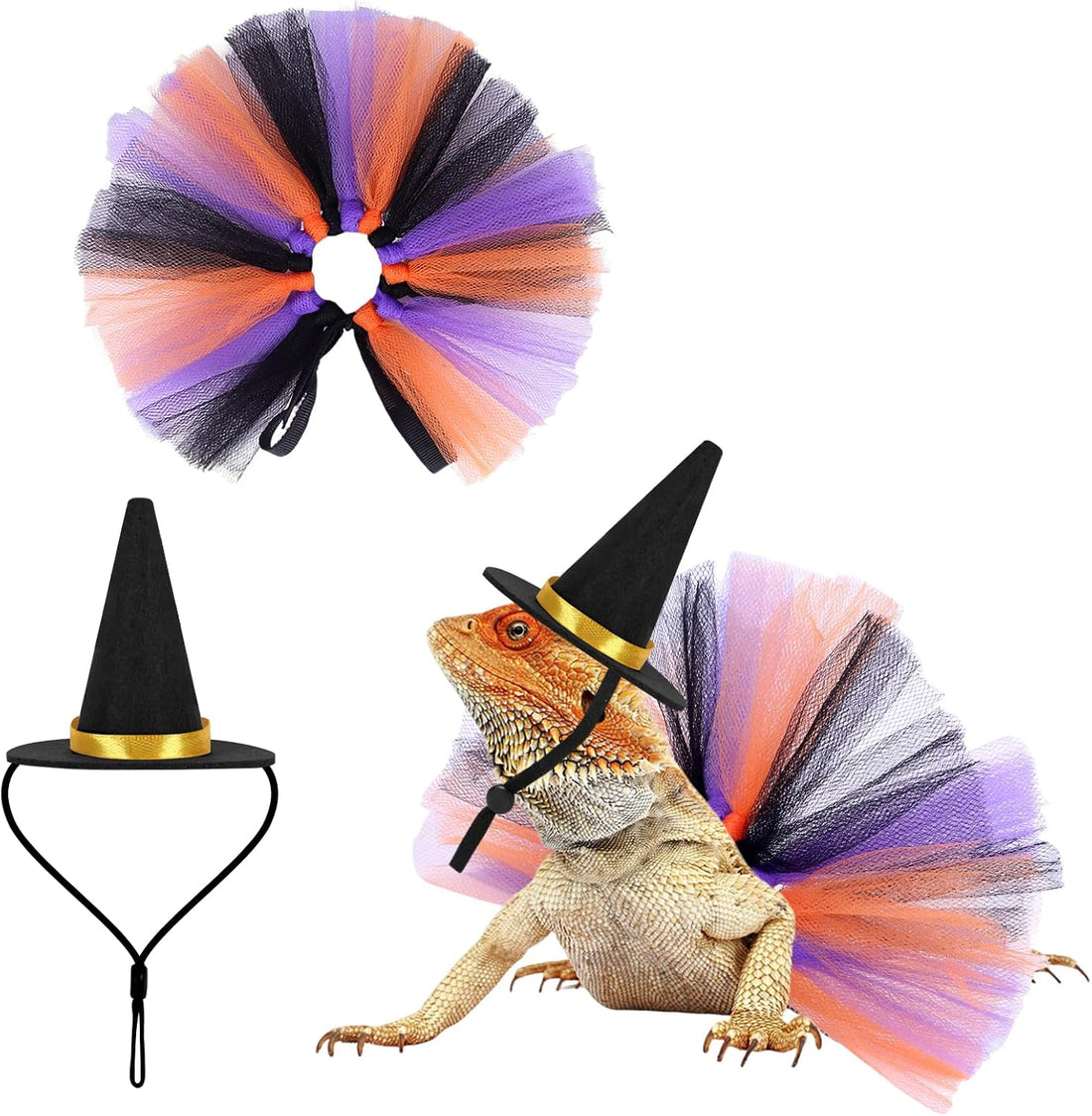 2pcs Bearded Dragon Witch Costume Set Small Pet Adjustable Hat Bow