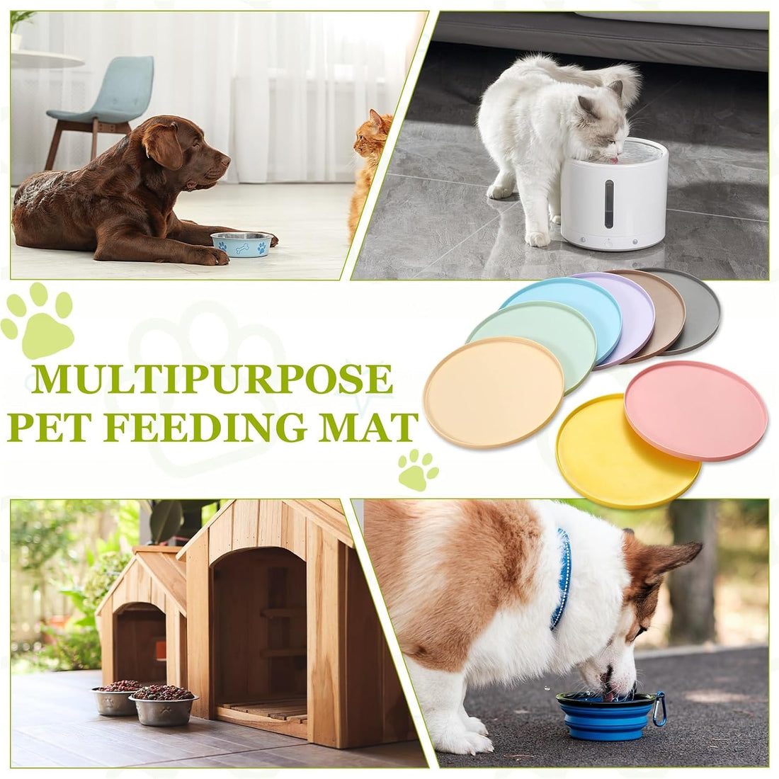 4Pcs Cat Food Mat,Silicone Pet Feeding Mat Waterproof 7x7In