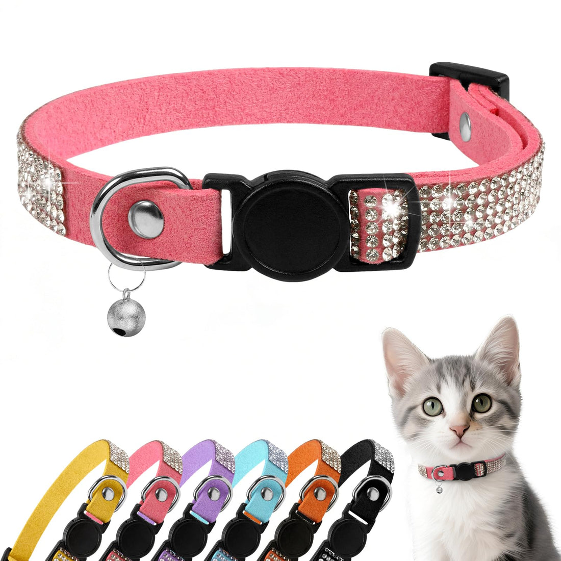 Rhinestone Cat Collar Breakaway, Soft Velvet Cat Collars with Bell