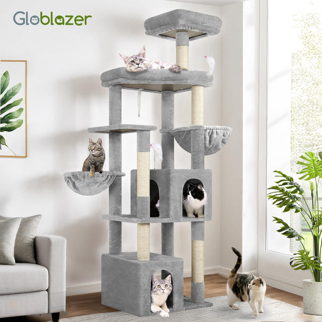 Globlazer Sturdy Cat Tree for Indoor Cats 20 lbs, S68, Cloud Grey