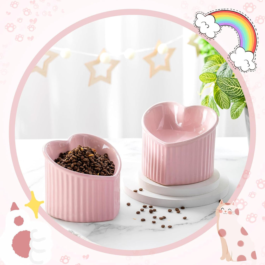 Mumufy 2 Pcs Ceramic Elevated Cat Bowls Tilted Elevated Raised Pet